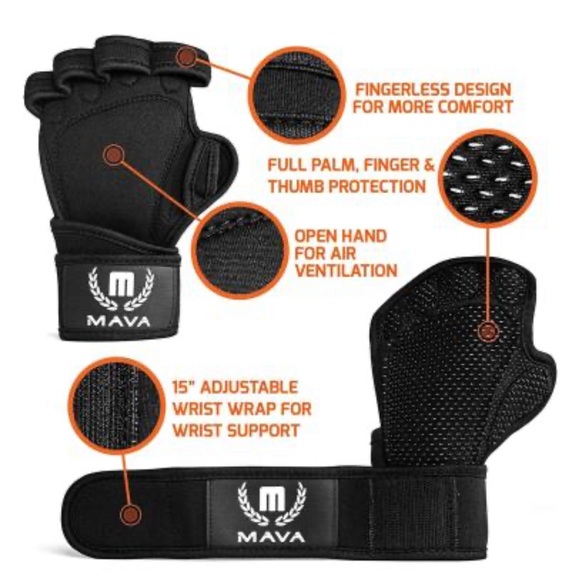 New Mava Sports Ventilated Workout Gloves w/ Integrated Wrist Wraps & Full Palm - Picture 3 of 10